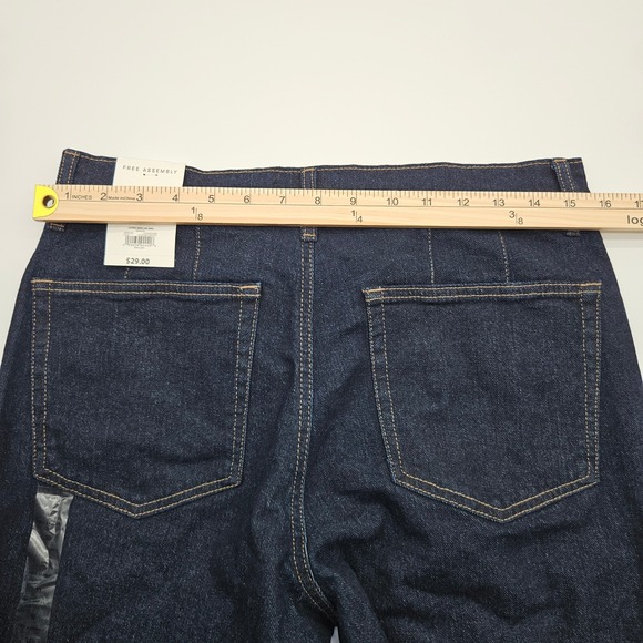 Free Assembly Mens Mid Rise Cropped Wide Leg Cuffed Jeans Dark Wash Blue Size 10 - Picture 7 of 11